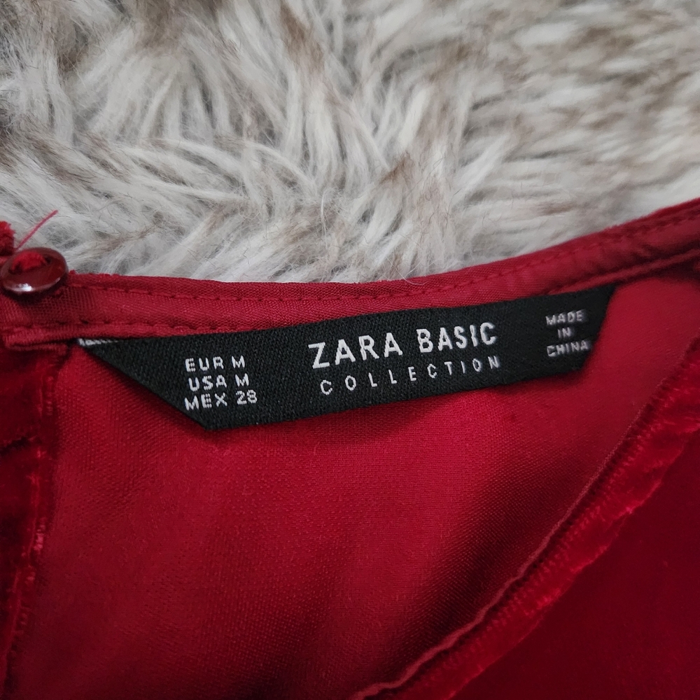 Zara Basic Collection Red Velvet Flutter Sleeve T… - image 4